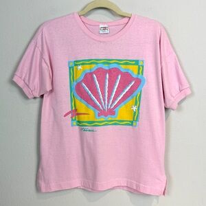 Vintage Crazy Shirts Pink Shell Graphic Ringer Tee S
